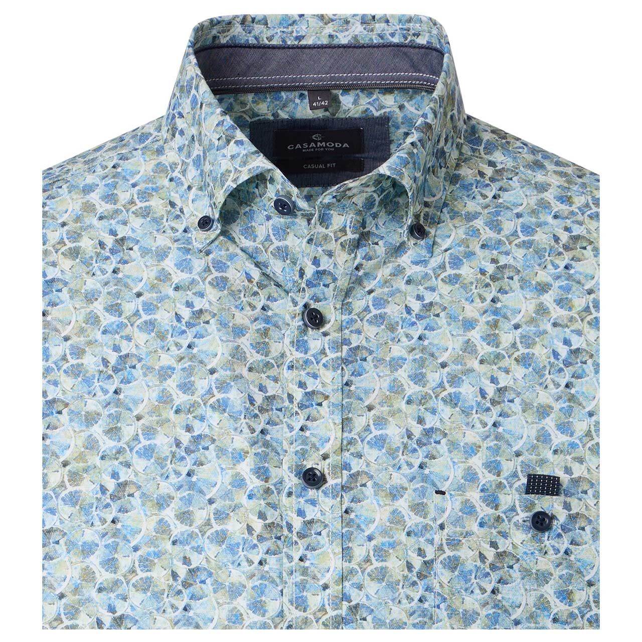Herren Langarm Hemd von Casa Moda in Grün mit Print, Detailansicht vorne