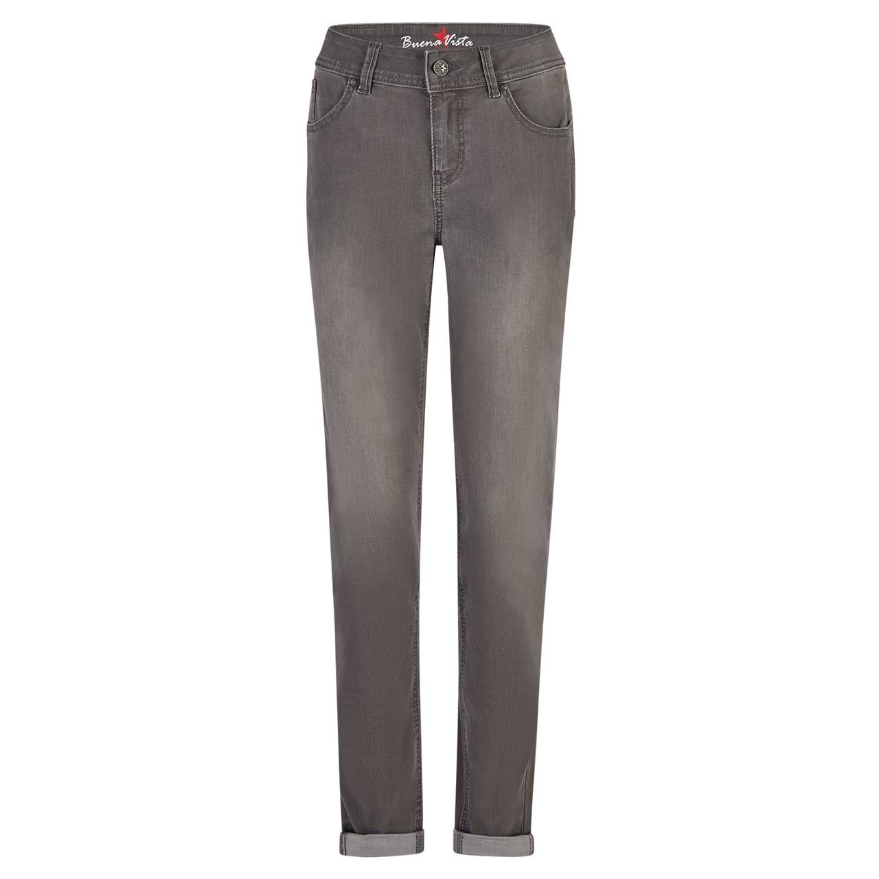 Damenjeans Malibu-Zip High Stretch Denim von Buena Vista in Grau angewaschen, Vorderansicht
