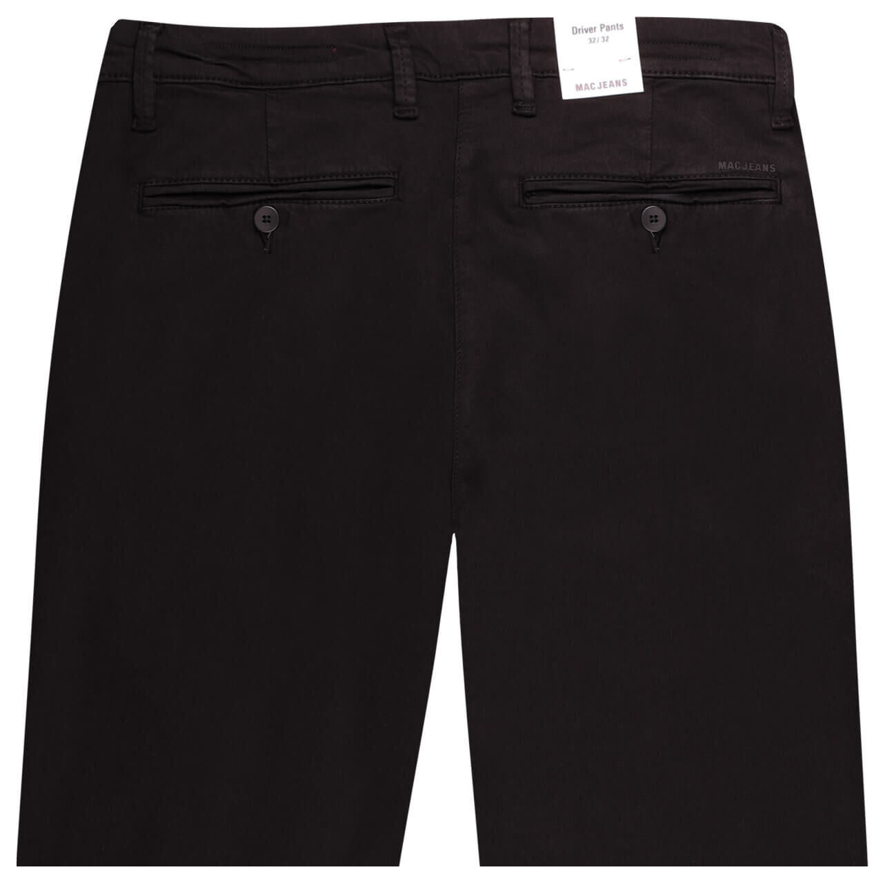 Herren Chino Baumwollhose Flexx Driver Pants von MAC in Schwarz, detailierte Rückansicht
