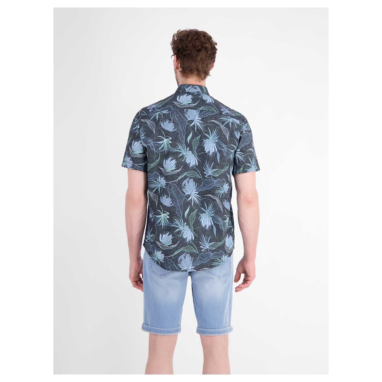 Herren 1/2 Arm Hemd von Lerros in Dunkelblau mit Print, Rückansicht am Model