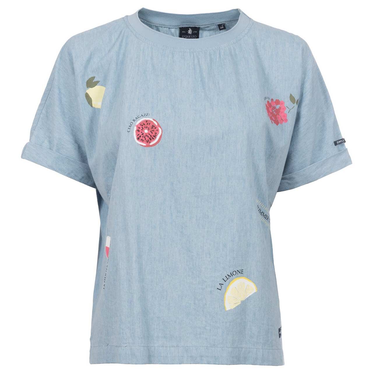 Soquesto Damen Kurzarm Bluse iced denim