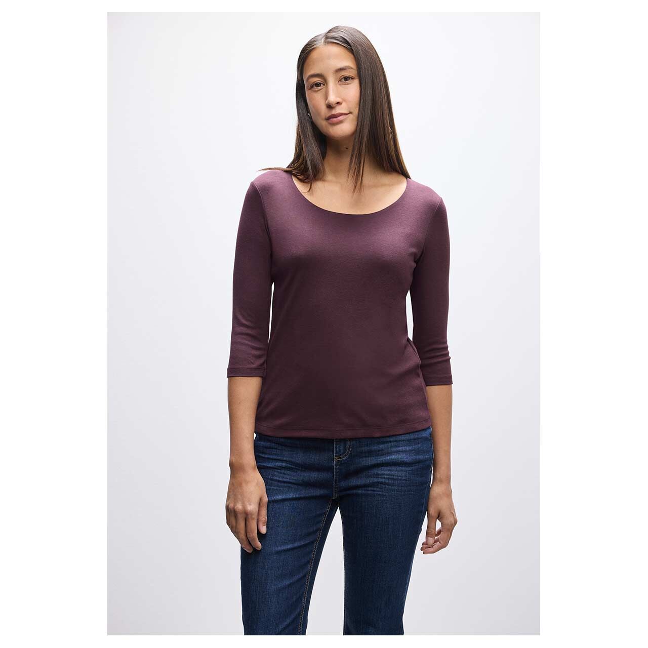 Damen 3/4 Arm Shirt Pania von Street One in Lila, Vorderansicht am Model