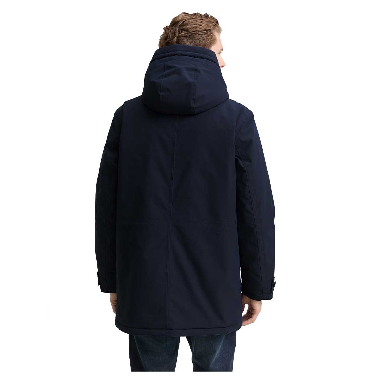 Herren Jacke Hooded Utility Parka von Tom Tailor in Dunkelblau, Rückansicht am Model