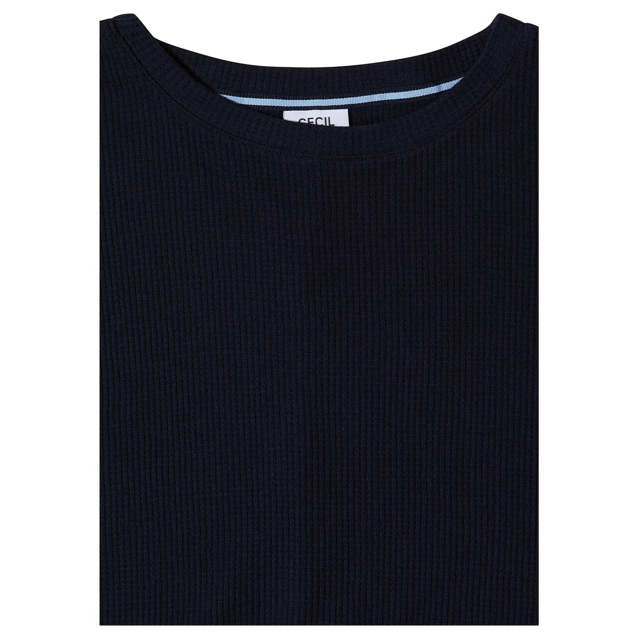 Damen 3/4 Arm Shirt Waffle Structure von Cecil in Dunkelblau, Detailansicht Ausschnitt