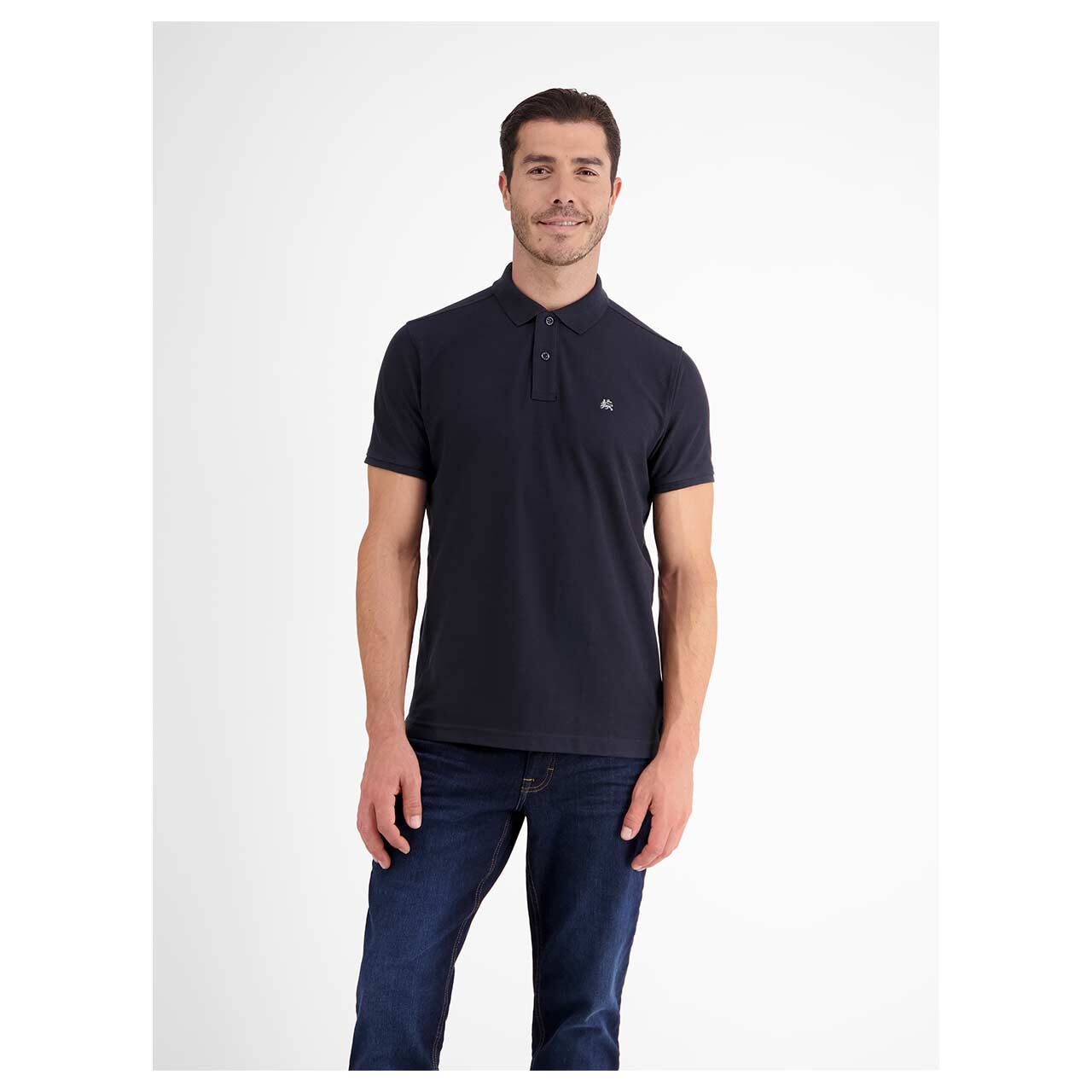 Herren Piqué Poloshirt von Lerros in Dunkelblau, Vorderansicht am Model