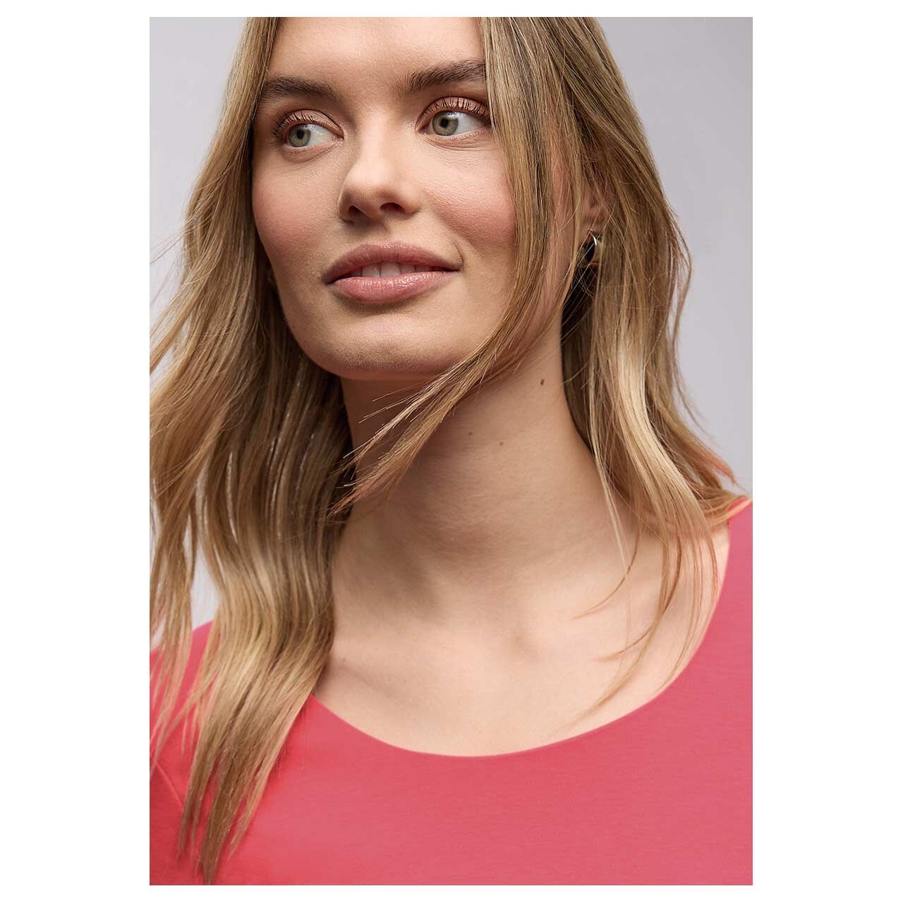 Damen 3/4 Arm Shirt Pania von Cecil in Pink, detaillierte Vorderansicht am Model