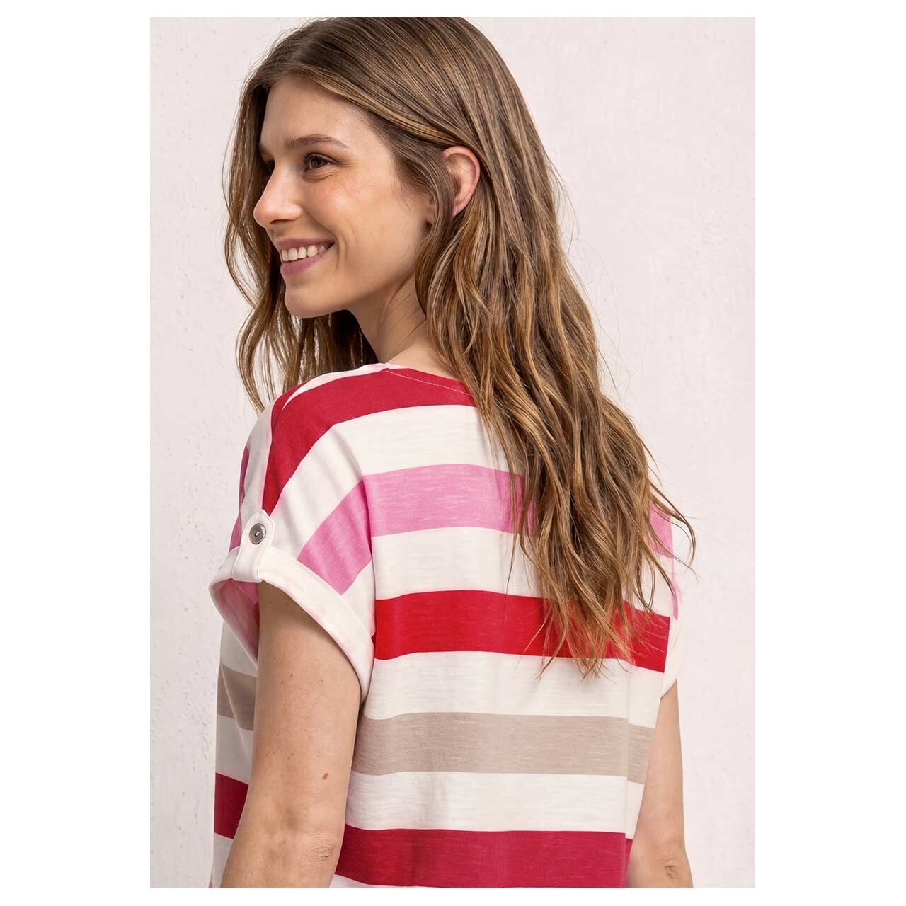 Damen T-Shirt Printed Basic von Street One in Rot gestreift, detaillierte Rückansicht am Model