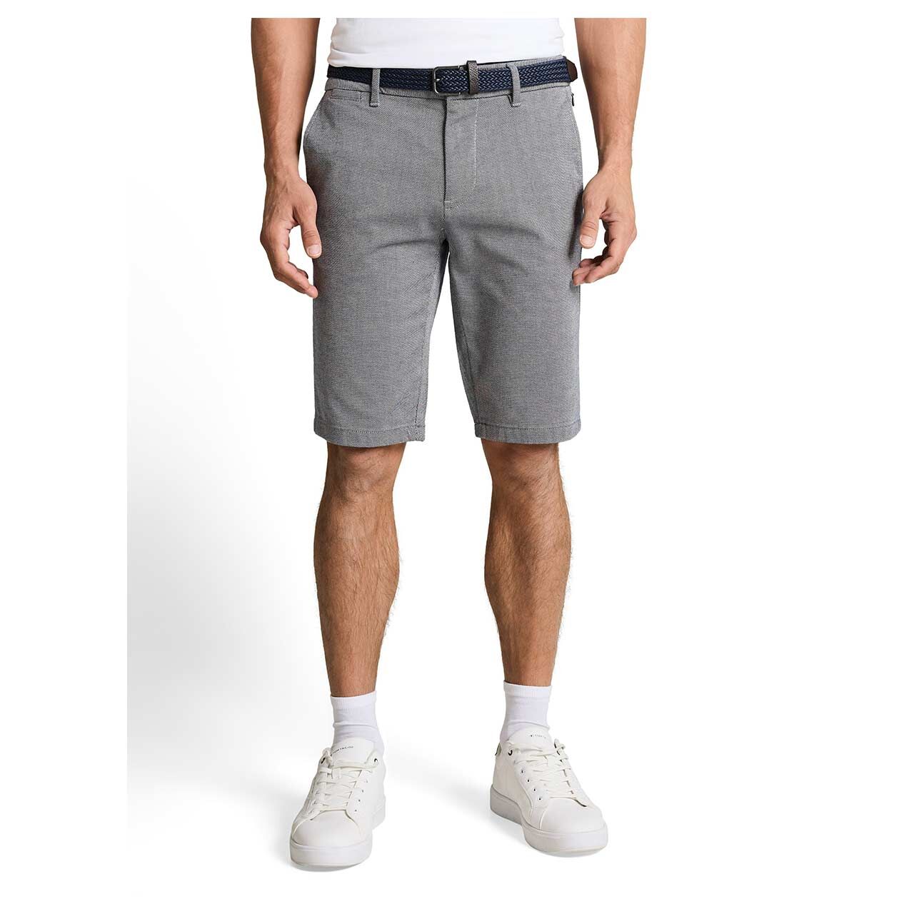 Herren Chino Baumwoll Bermuda von Tom Tailor in Weiß-Blau mit Print, Rückansicht