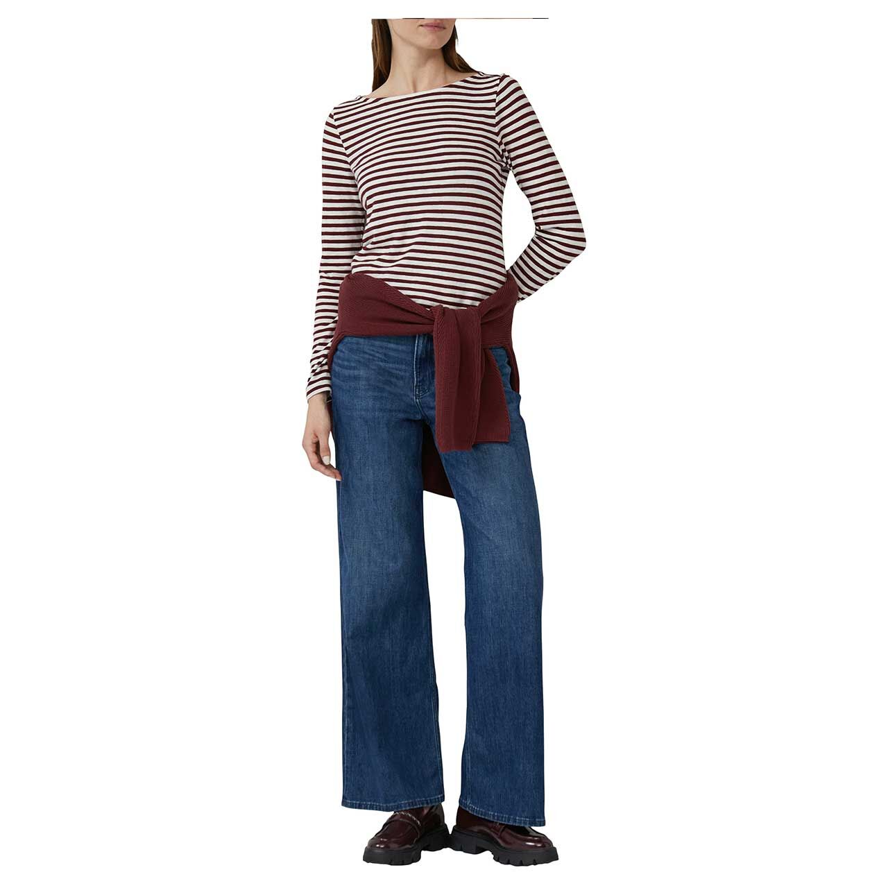 Damen Langarm Shirt von s.Oliver in Weinrot gestreift, Vorderansicht mit Model