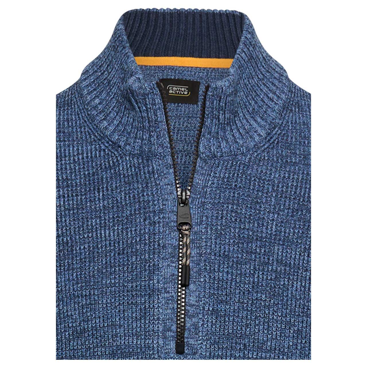 Herren Pullover Troyer von Camel active in der Farbe Dunkelblau meliert, detaillierte Vorderansicht Kragen