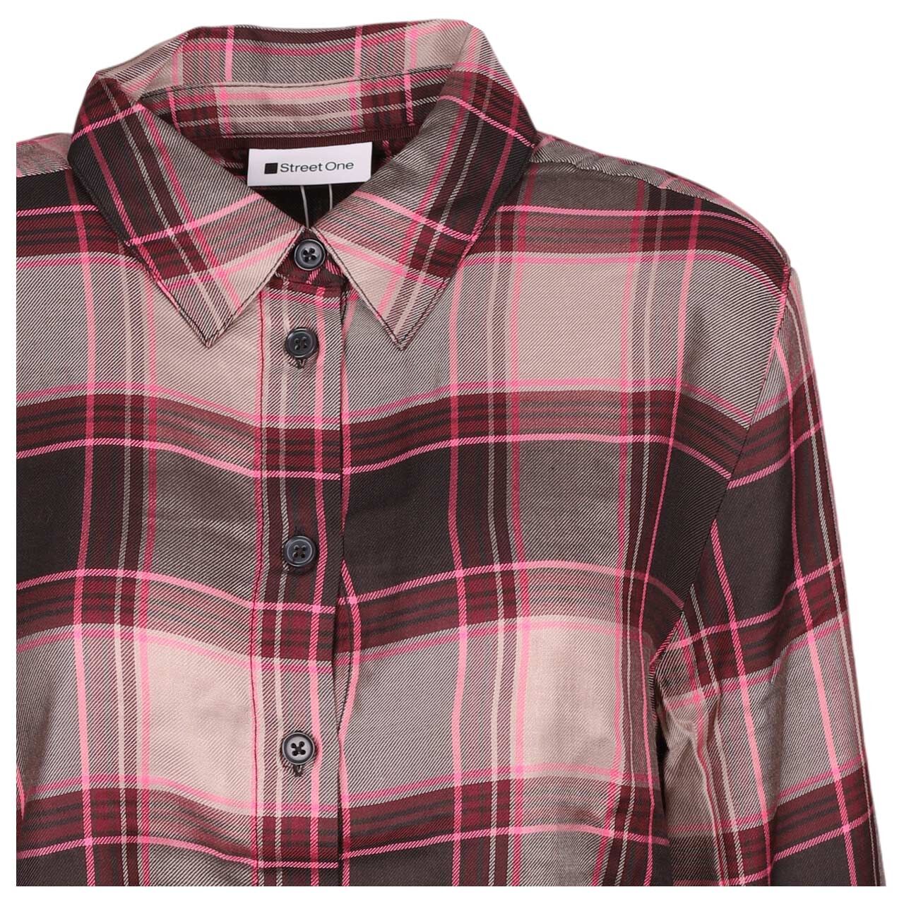 Damen Langarm Bluse Multicolor Check von Street One in Beige kariert, deatillierte Vorderansicht