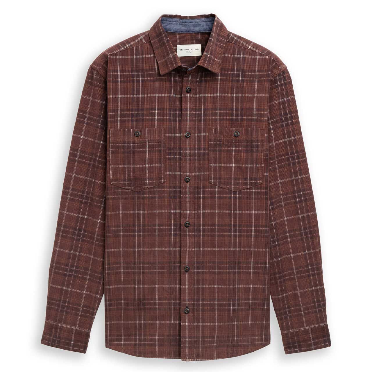 Tom Tailor Herren Langarm Cord Hemd brown white check