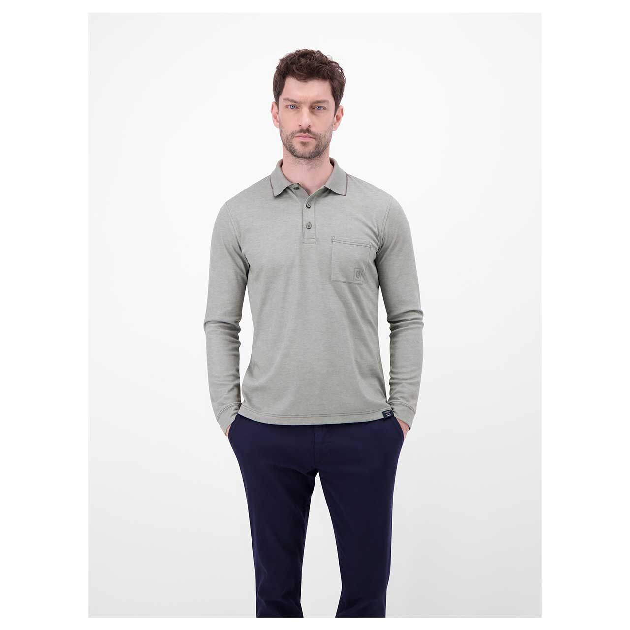 Herren Polo Langarm Shirt von Lerros in Grau, Vorderansicht am Model