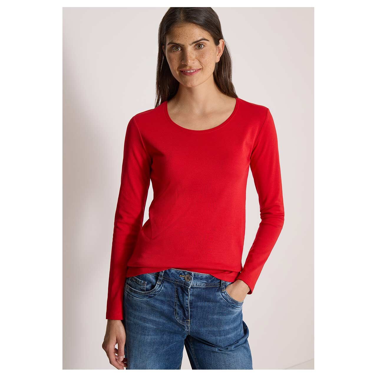 Damen Langarm Shirt Pia von Cecil in Rot, Vorderansicht am Model
