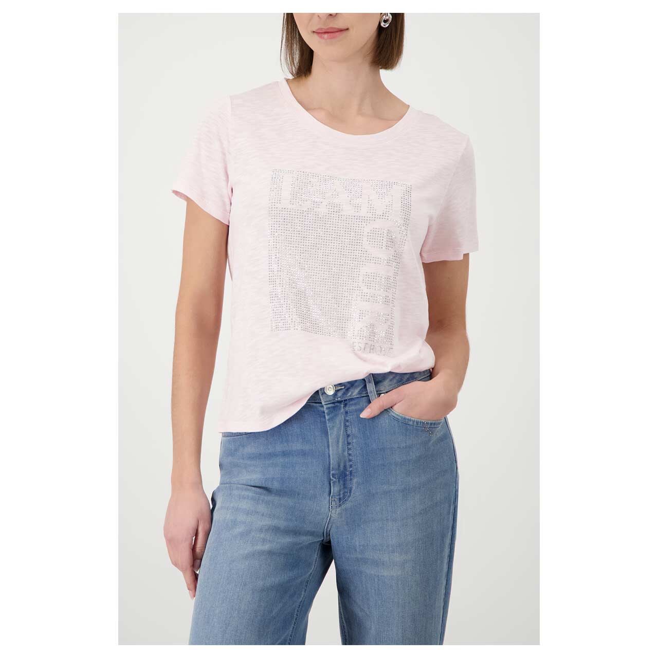 Damen T-Shirt von Monari in Rosa mit Print, Vorderansicht am Model
