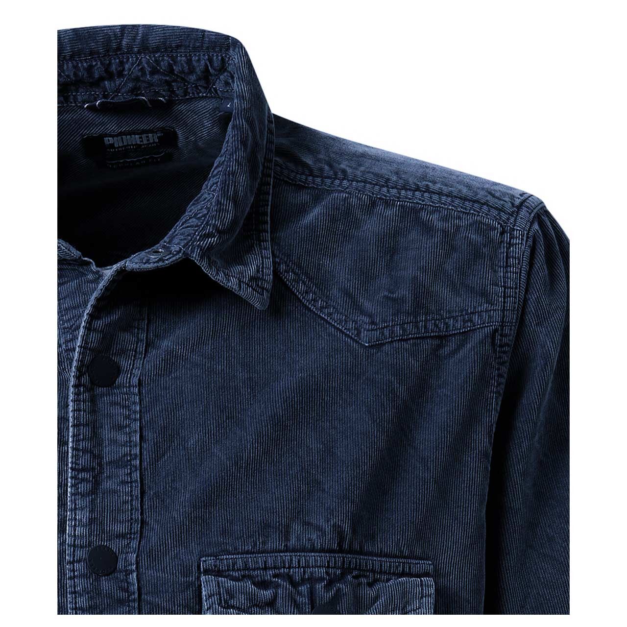 Herren Langarm Hemd von Pioneer in Dunkelblau, Detailansicht Kragen