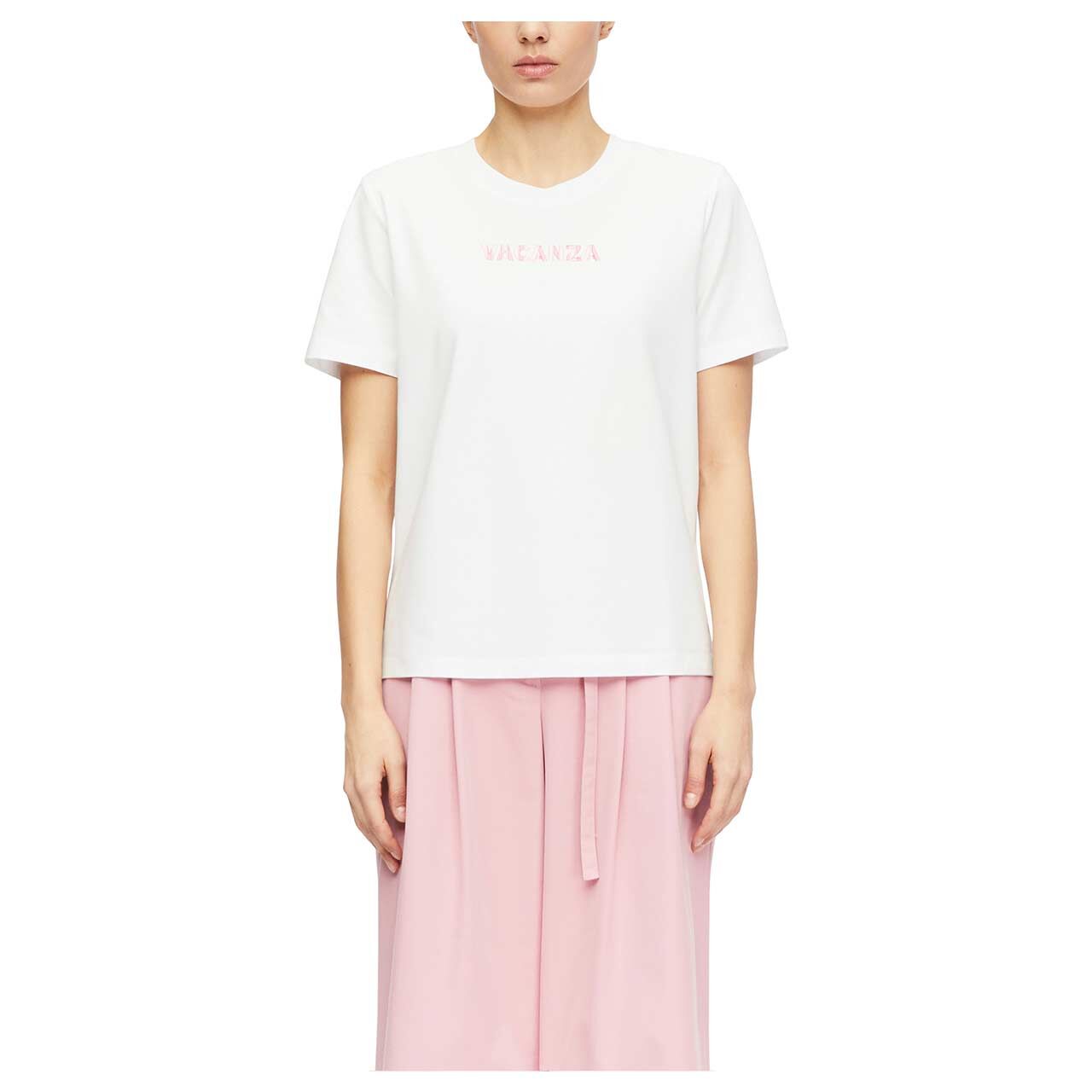 Damen T-Shirt von Comma in Weiß mit Print, Vorderansicht Model