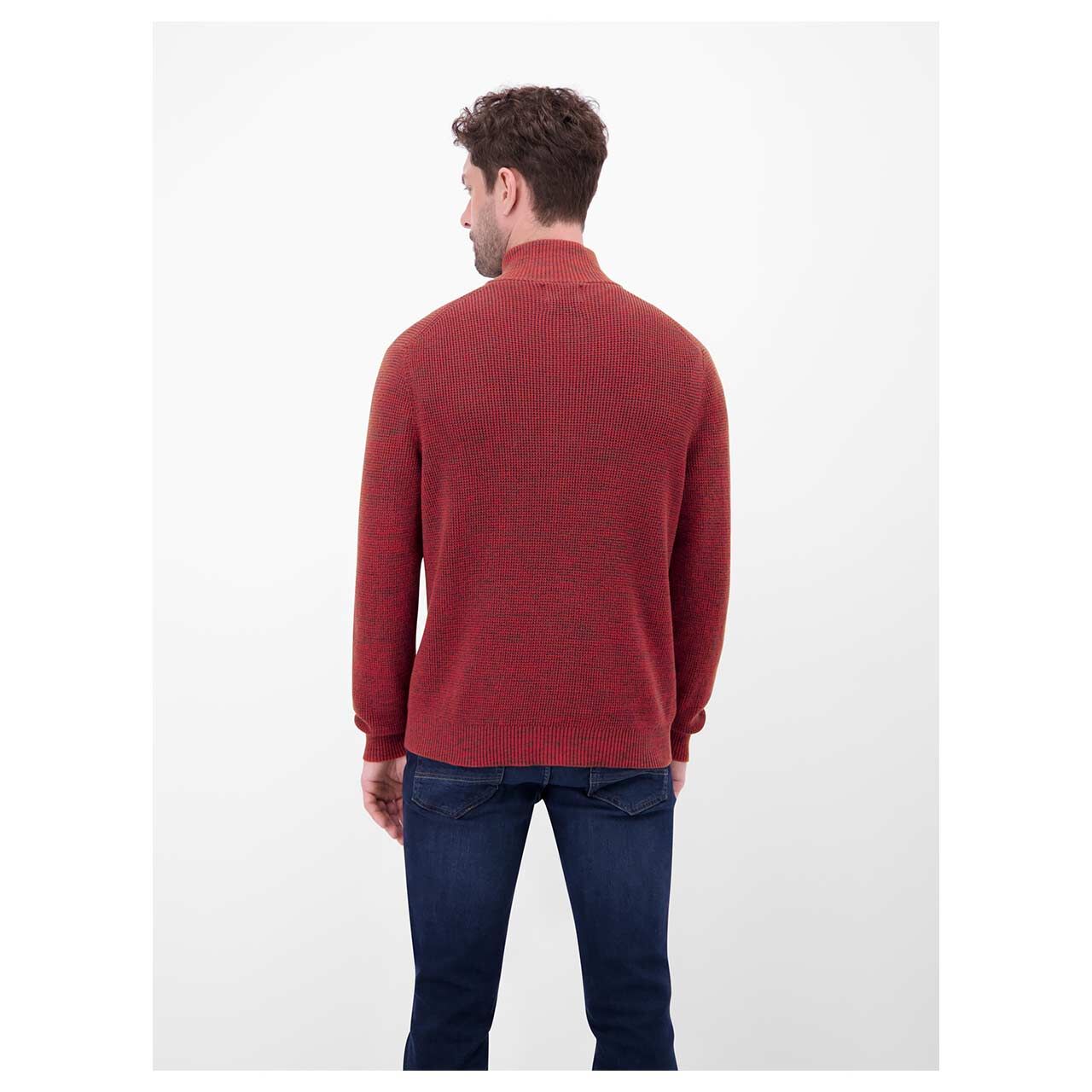 Herren Pullover Troyer von Lerros in Rot meliert, Rückansicht am Model