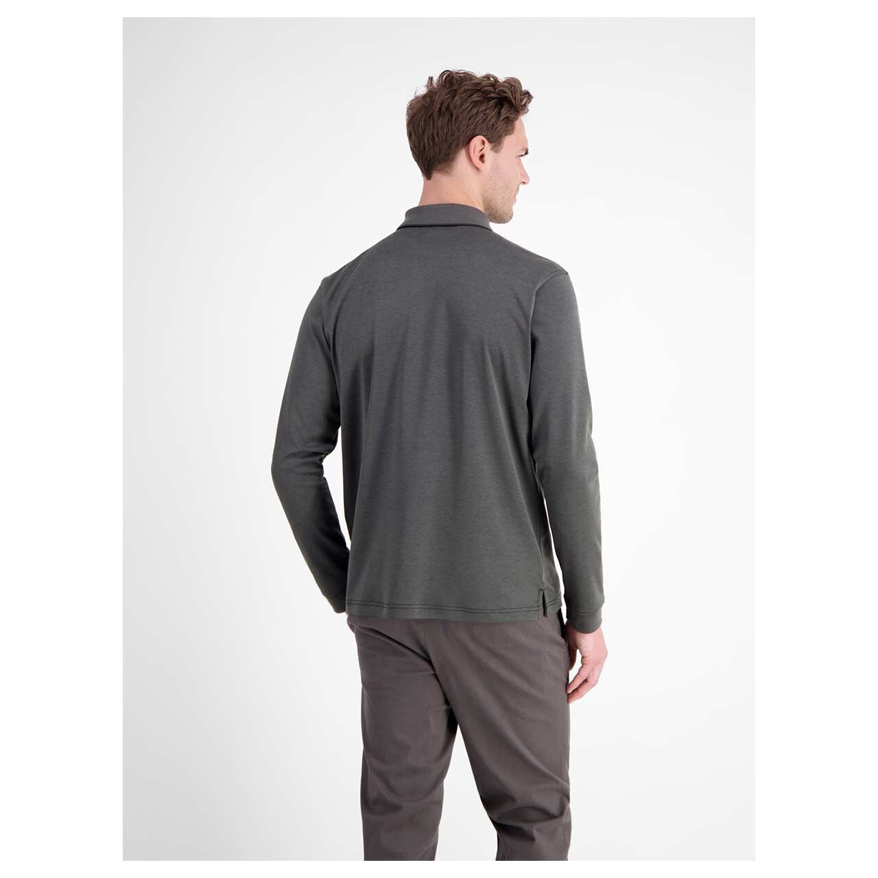 Herren Polo Langarm Shirt von Lerros in Dunkelgrau, Rückansicht am Model