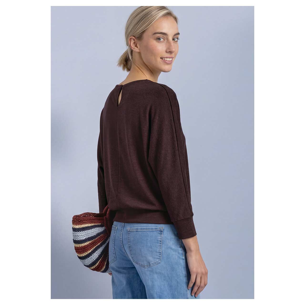 Damen 3/4 Arm Shirt Batwing von Street One in Lila meliert, Rückansicht am Model