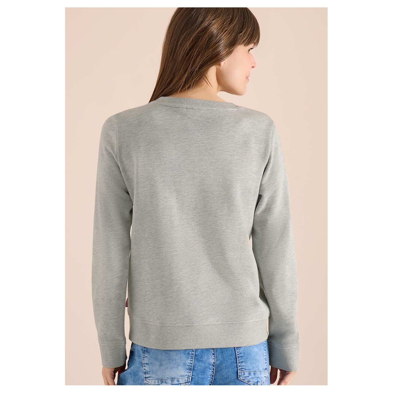Damen Sweatshirt Embroidery von Cecil in Grau mit Print, Rückansicht am Model