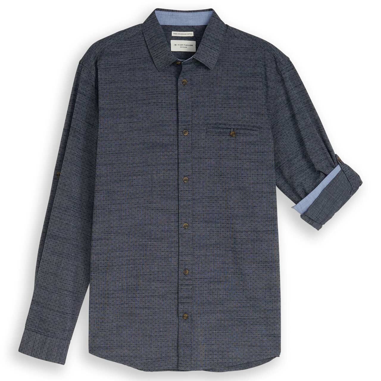 Tom Tailor Herren Langarm Hemd navy blue structure dobby