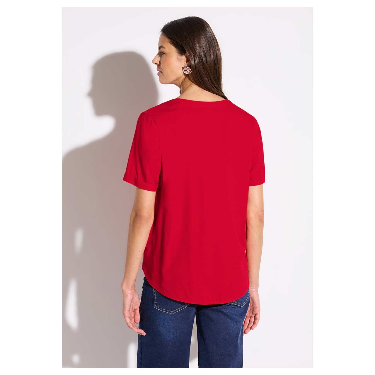 Street One Damen Kurzarm Bluse Splitneck glory red