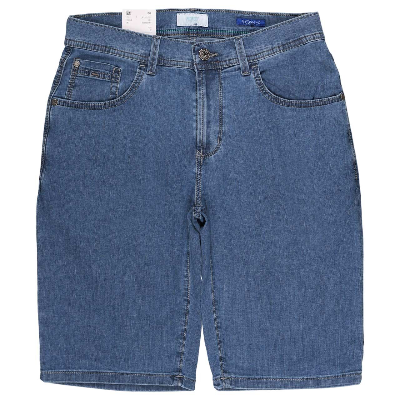 Stretch Herrenjeans Bermuda Megaflex Finn in Blau angewaschen von Pioneer, Vorderansicht
