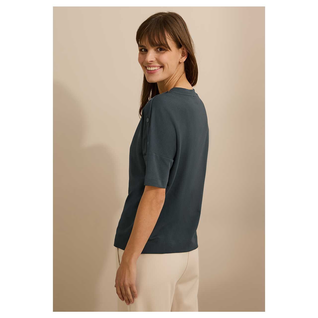Cecil Damen T-Shirt Solid with Buttons slate khaki