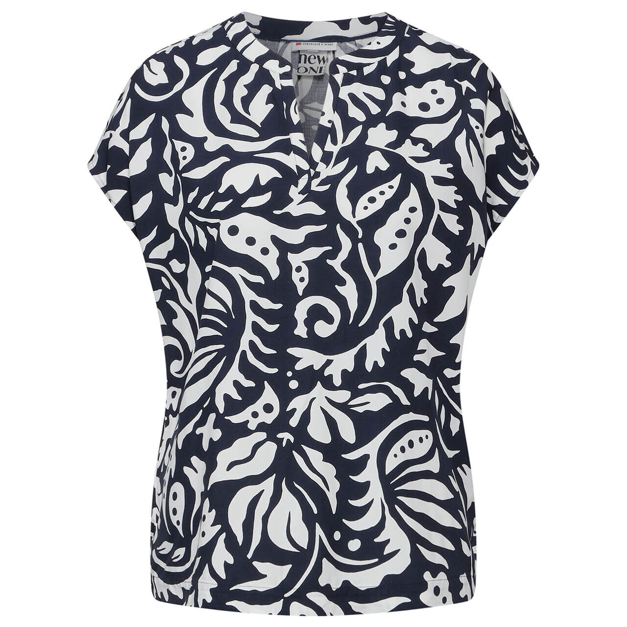 Street One Damen Kurzarm Bluse Splitneck deep blue Street One Damen Kurzarm Bluse Splitneck deep blue