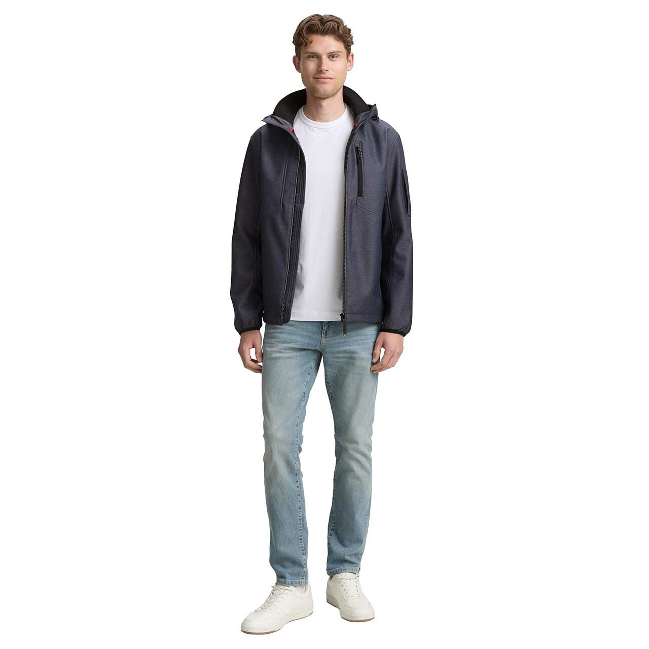 Herren Jacke Softshell Jacket von Tom Tailor in Blau meliert, Ganzkörperansicht