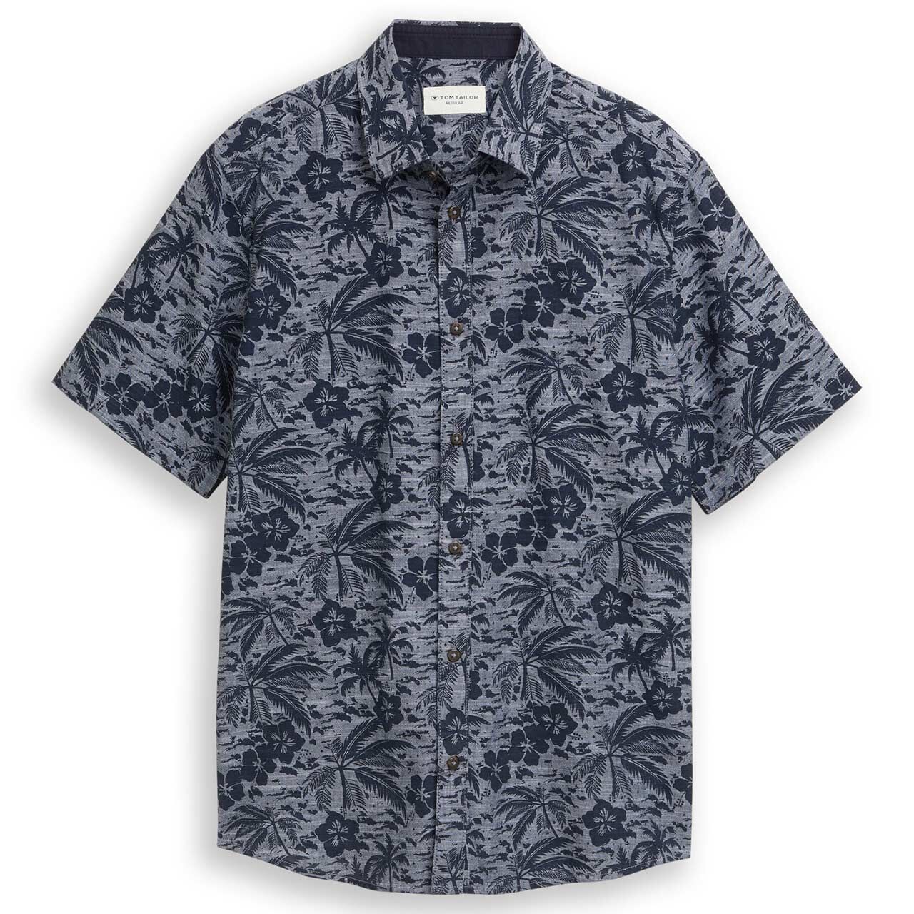 Tom Tailor Herren 1/2 Arm Hemd navy palm hibiscus design