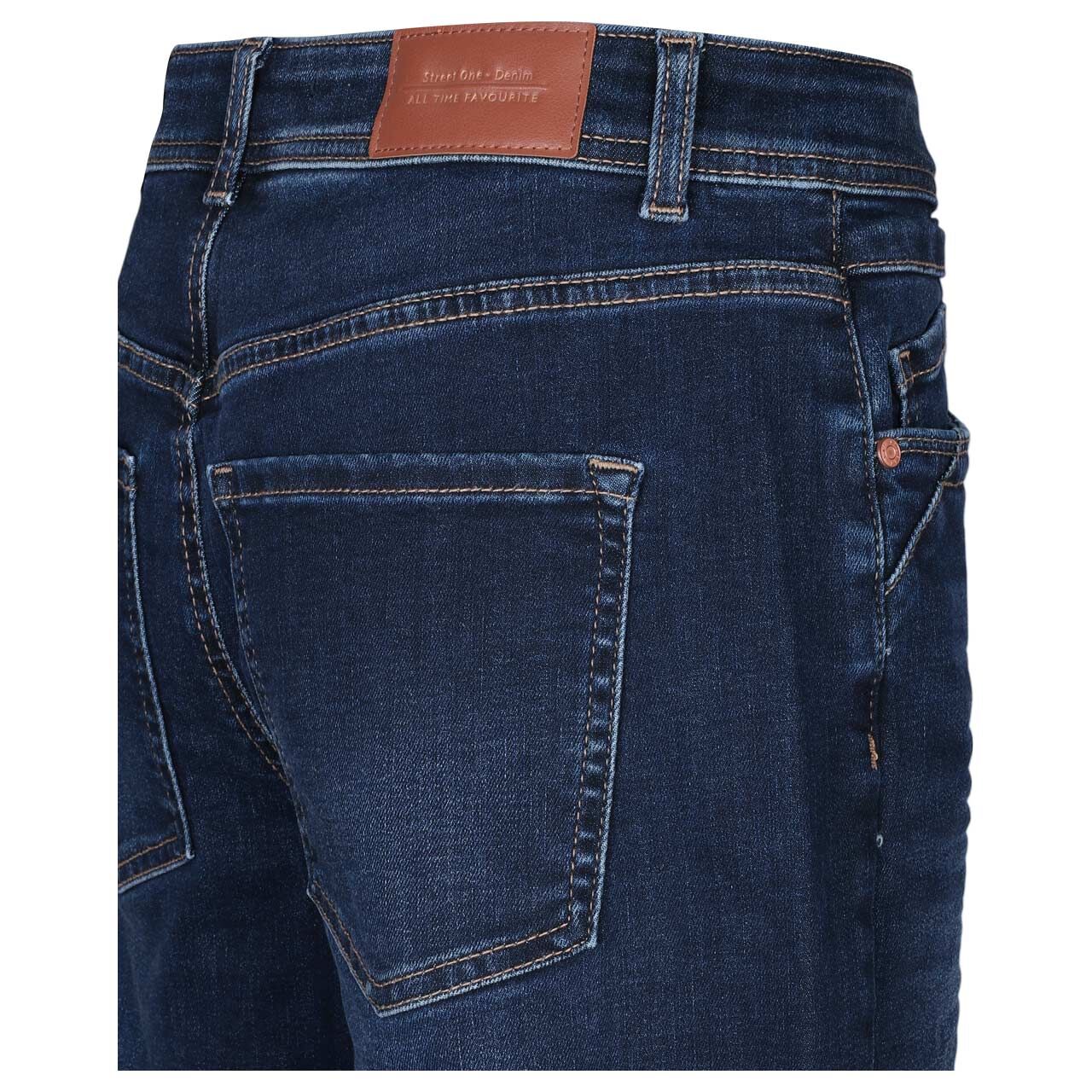 Stretch Damenjeans Emee Wide Leg von Street One in Dunkelblau angewaschen, Detailansicht von hinten