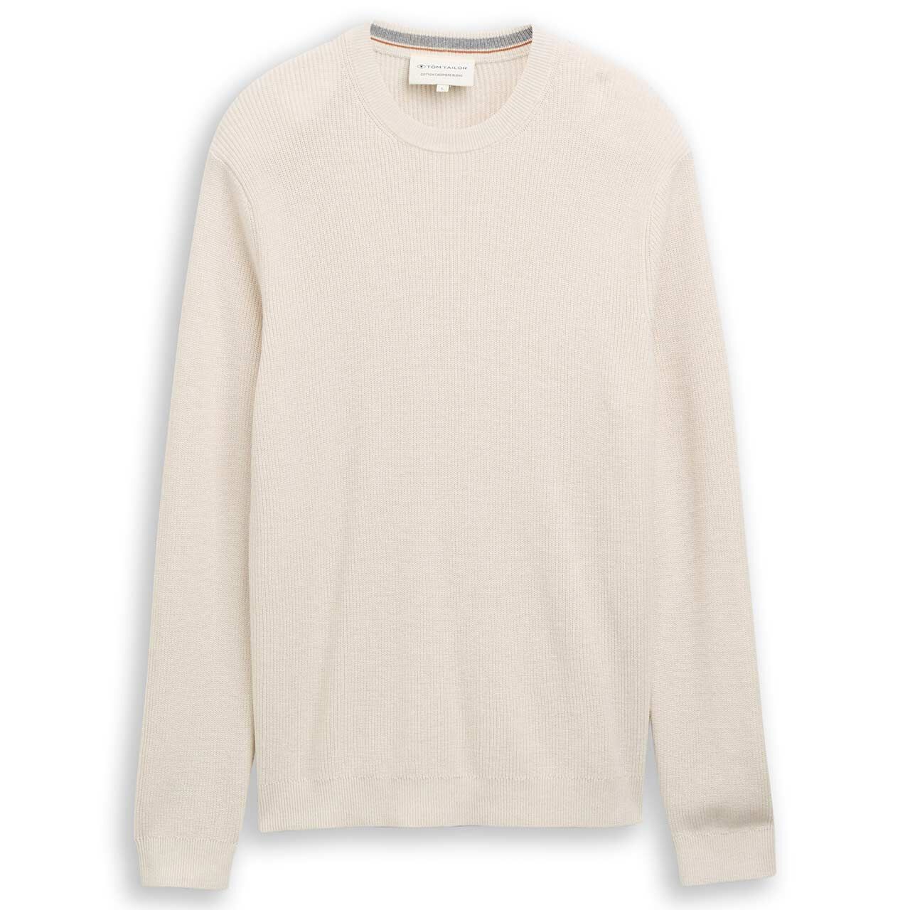 Tom Tailor Herren Pullover Cashmere Structured Crew Knit soft cloud melange