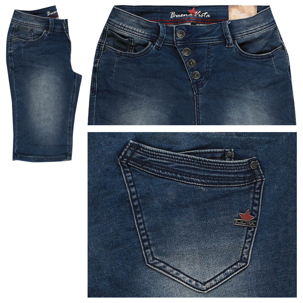 Buena Vista Jeans Malibu-Short Sweat Denim für Damen in Dunkelblau verwaschen, FarbNr.: 2890