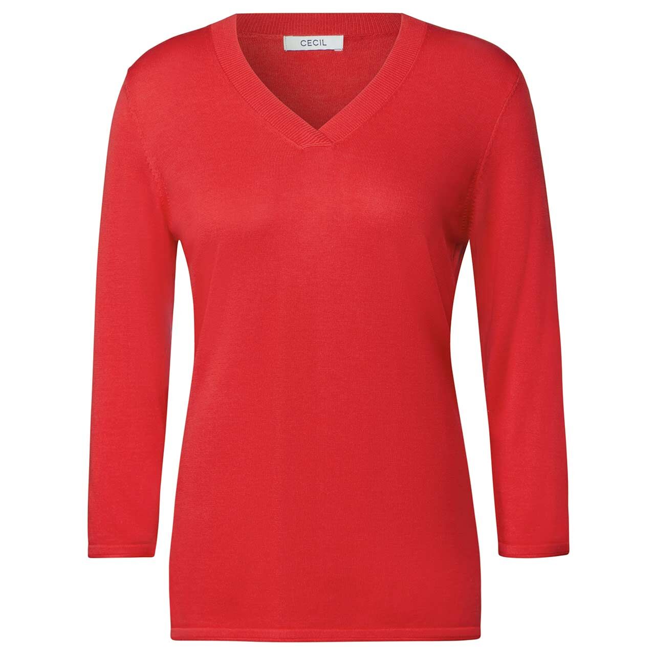 Cecil Damen 3/4 Arm Pullover V-neck Sweater granita red