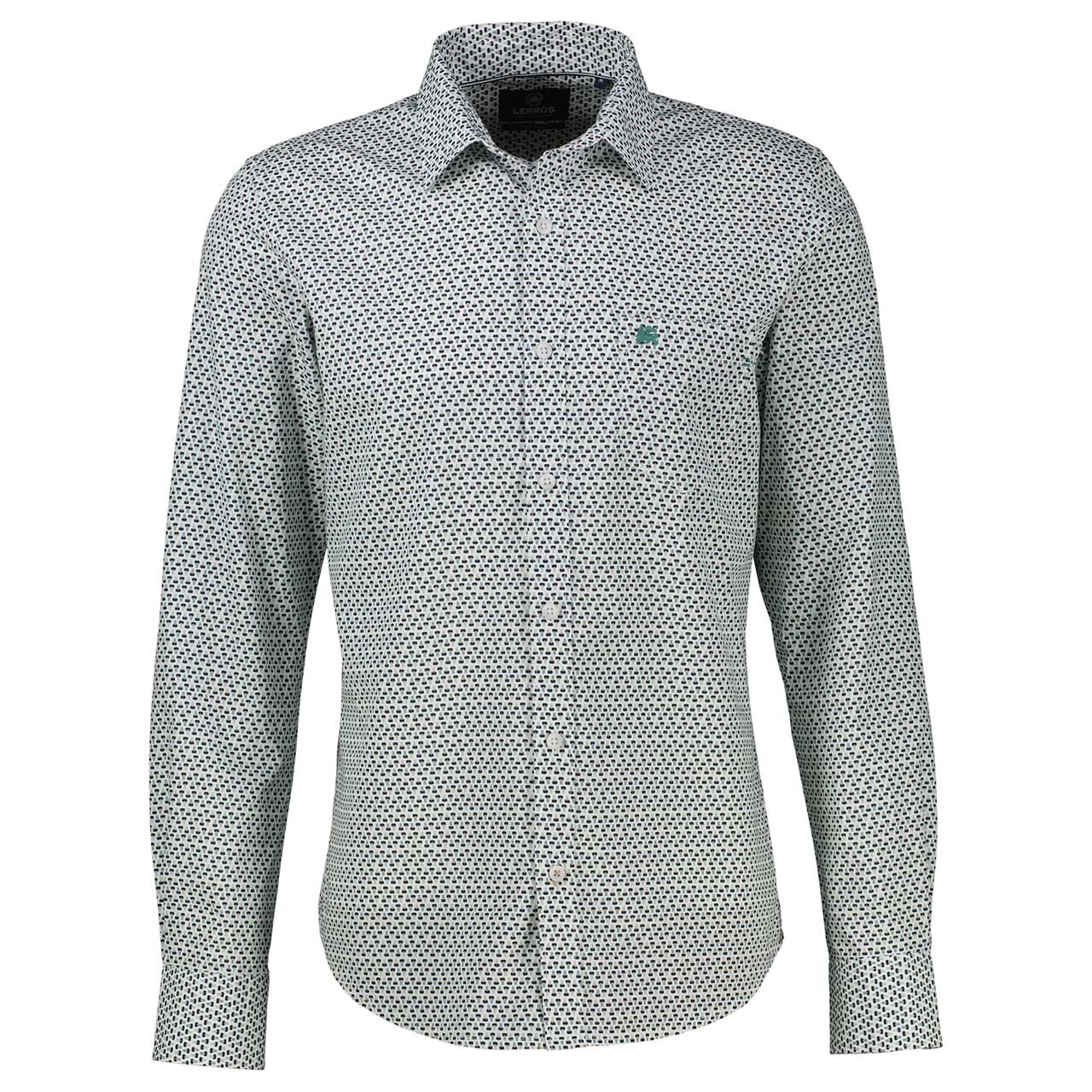 Lerros Herren Langarm Hemd broken white green print