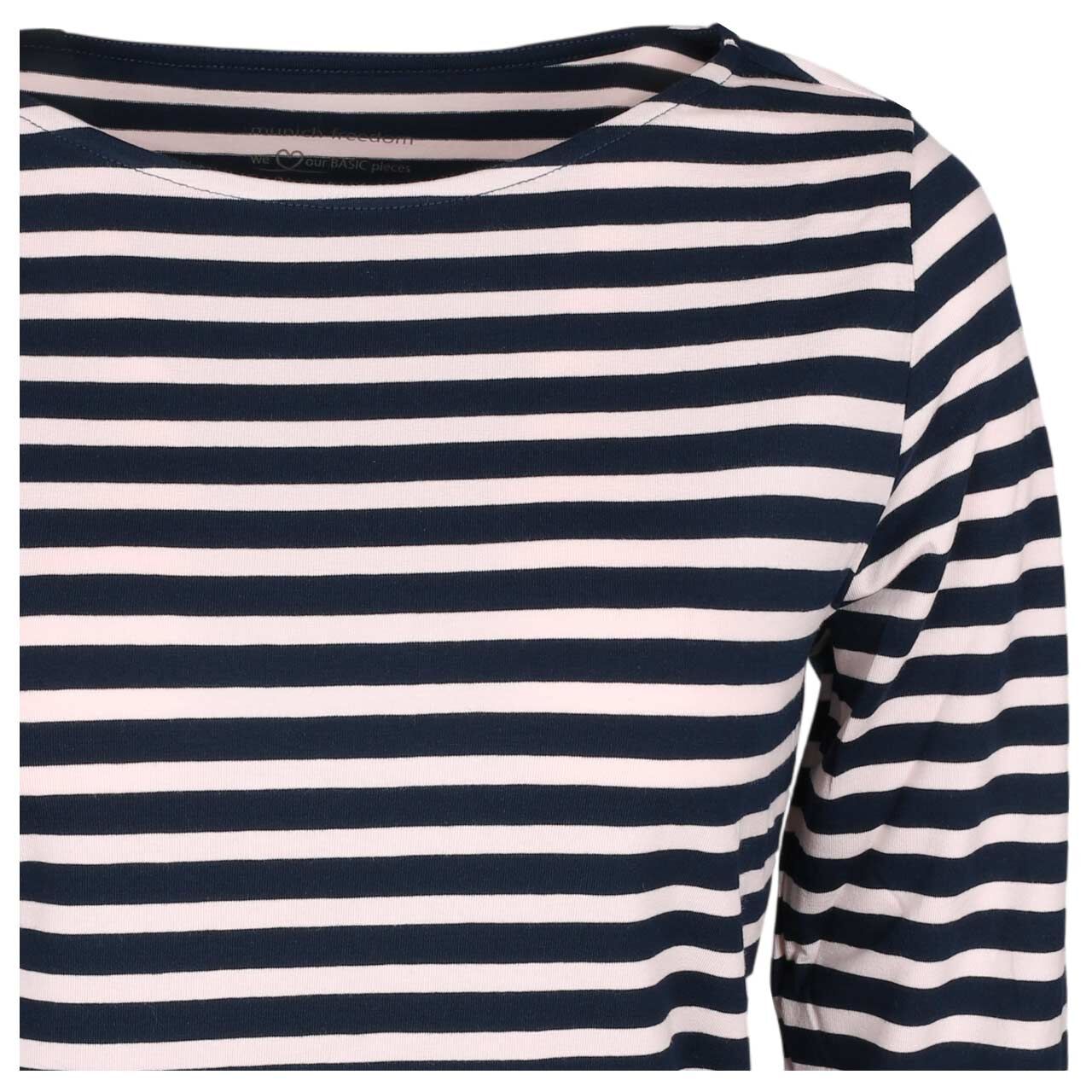 Damen 3/4 Arm Shirt von Munich Freedom in Blau-Rosa gestreift, detaillierte Ansicht von vorne