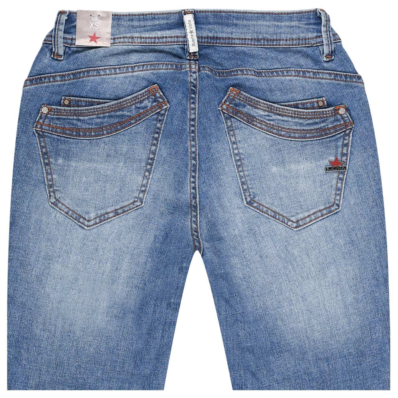 Damenjeans Malibu-Zip High Stretch Denim von Buena Vista in Mittelblau angewaschen, detaillierte Rückansicht
