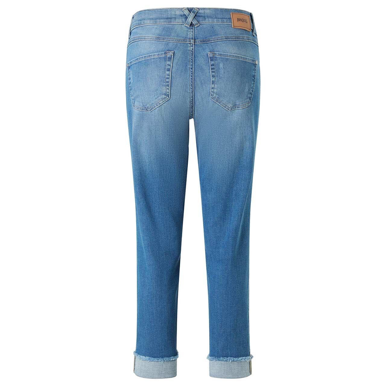 Damen Ankle Jeans Darleen Crop TU Fringe von Angels in Hellblau verwaschen mit Destroyed-Effekten, Rückansicht