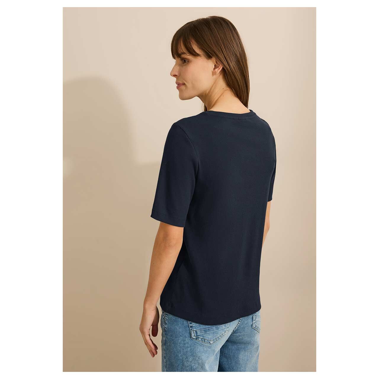 Cecil Damen T-Shirt Basic Rib universal blue