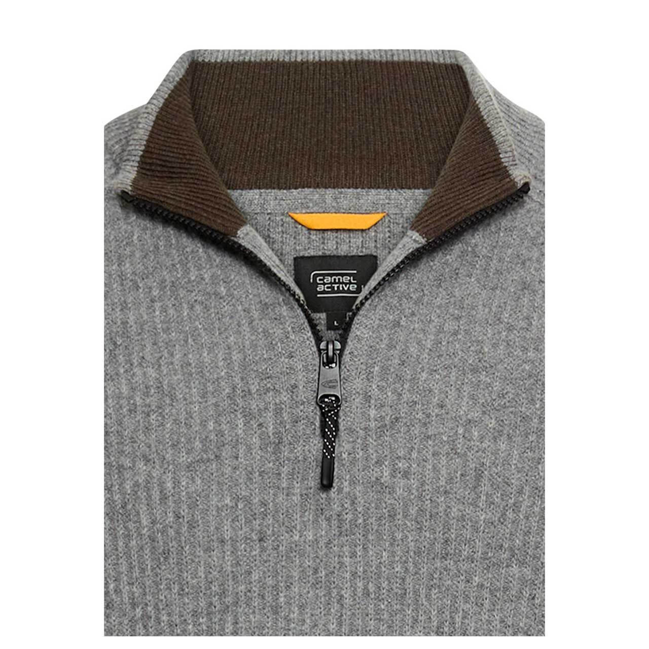 Herren Pullover Troyer von Camel active in der Farbe Grau meliert, detaillierte Vorderansicht