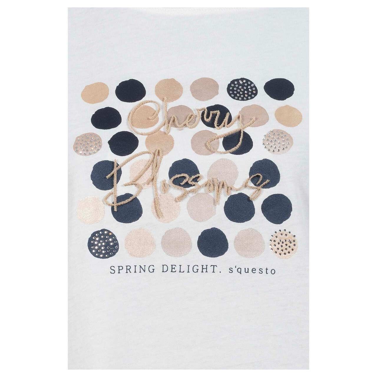 Damen 3/4 Arm Shirt von Soquesto in Cremeweiß mit Print, Detailansicht Frontmotiv