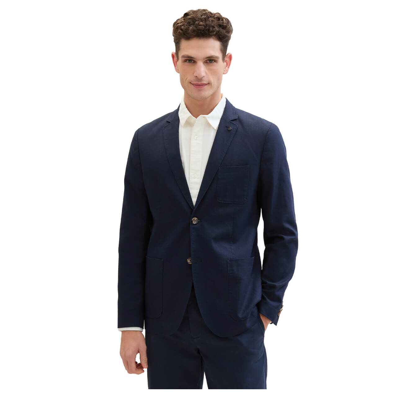 Tom Tailor Herren Leinen Sakko sky captain blue herringbone