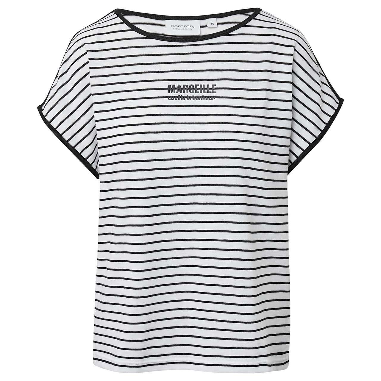 Comma Damen T-Shirt white black stripes
