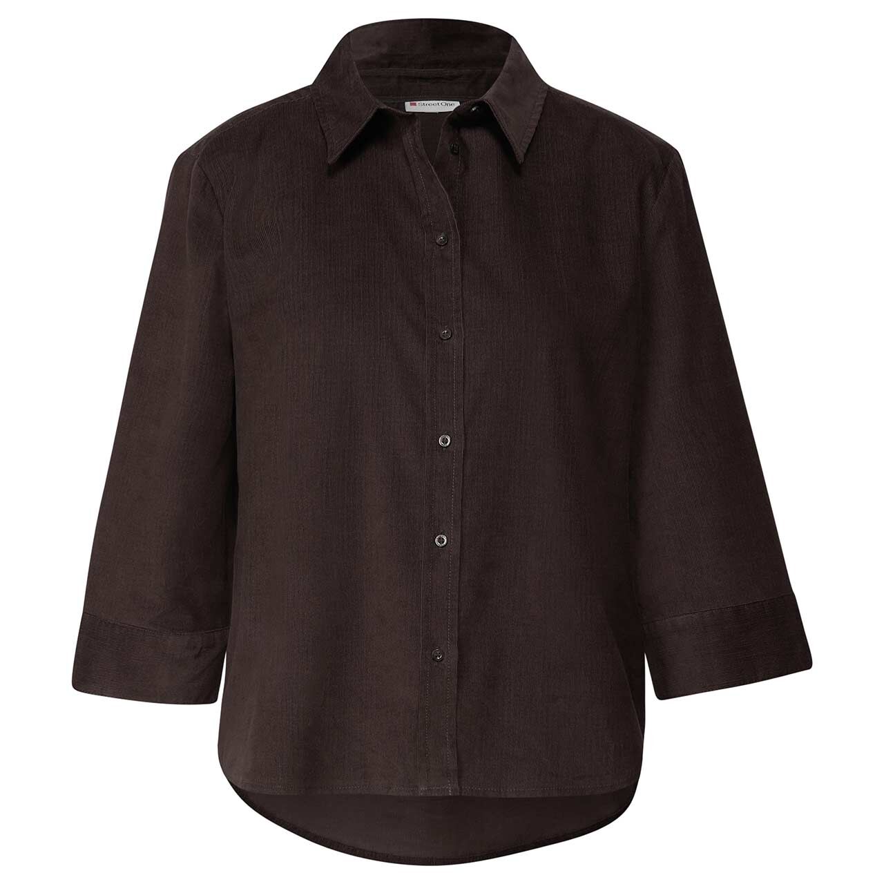 Street One Damen 3/4 Arm Cord Bluse Corduroy Shirtcollar deep roast brown