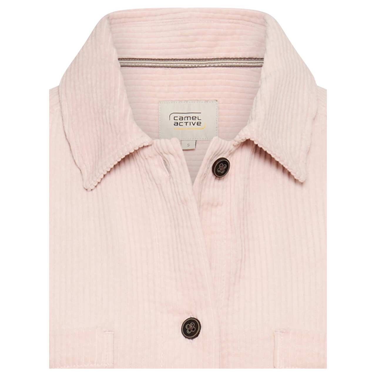 Damen Langarm Cord Bluse von Camel active in Rosa, detaillierte Vorderansicht