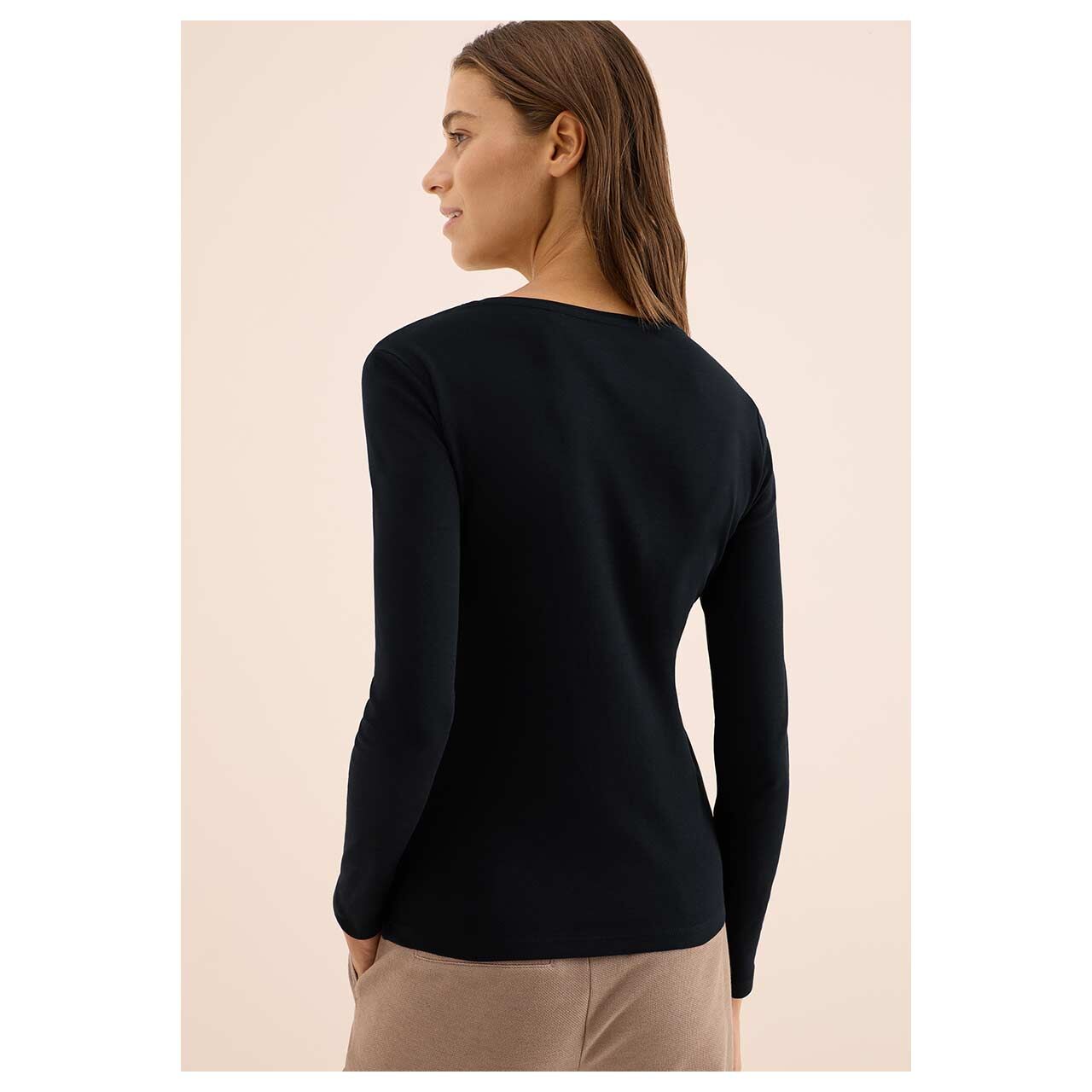 Damen Langarm Shirt Pia von Cecil in Schwarz, Rückansicht am Model