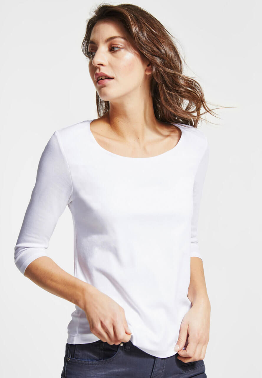 streetone-tshirt-pania-white-10000-vorne Street One Pania Damen 3/4 Arm Shirt in Weiß, FarbNr. 10000