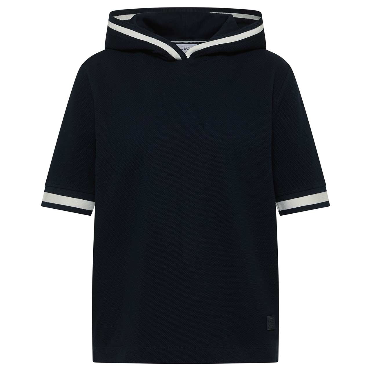 Cecil Damen Kurzarm Hoodie Sweatshirt Rib Detail universal blue